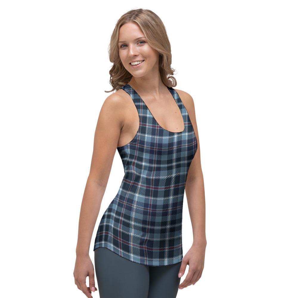 Tartan Blue Plaid Women's Racerback Tank Top-grizzshop