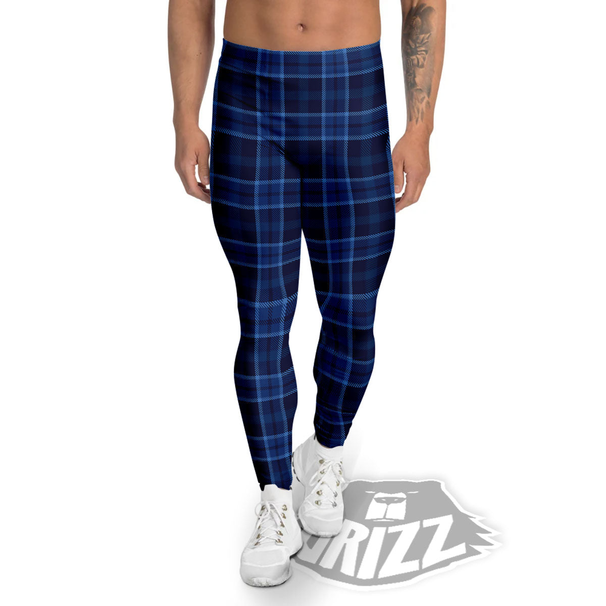 Tartan Blue Print Pattern Men's Leggings-grizzshop