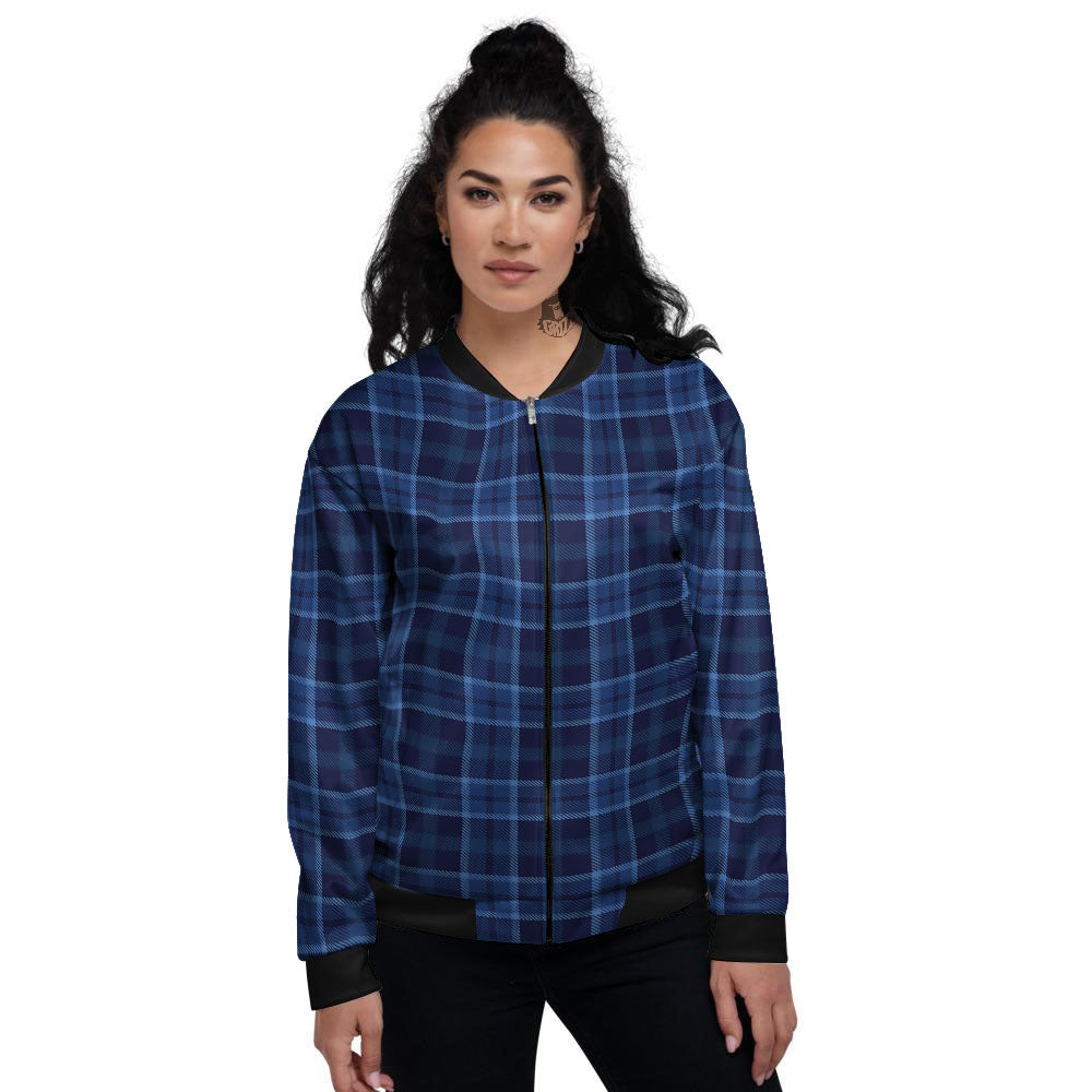 Tartan Blue Print Pattern Women's Bomber Jacket-grizzshop