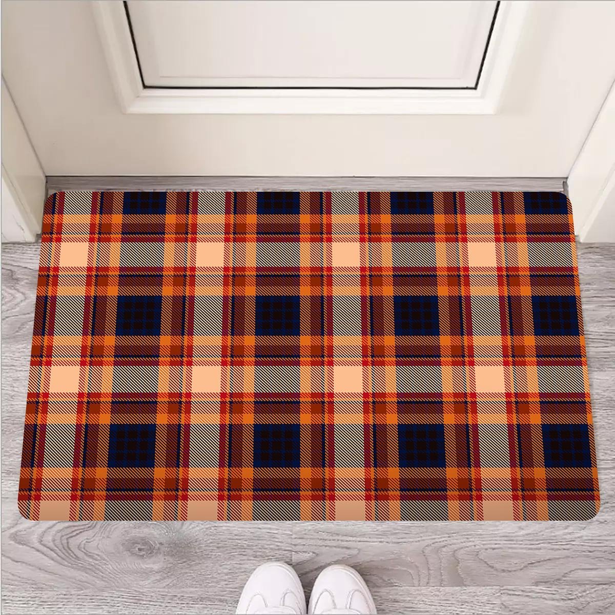 Tartan Brown Plaid Door Mat-grizzshop