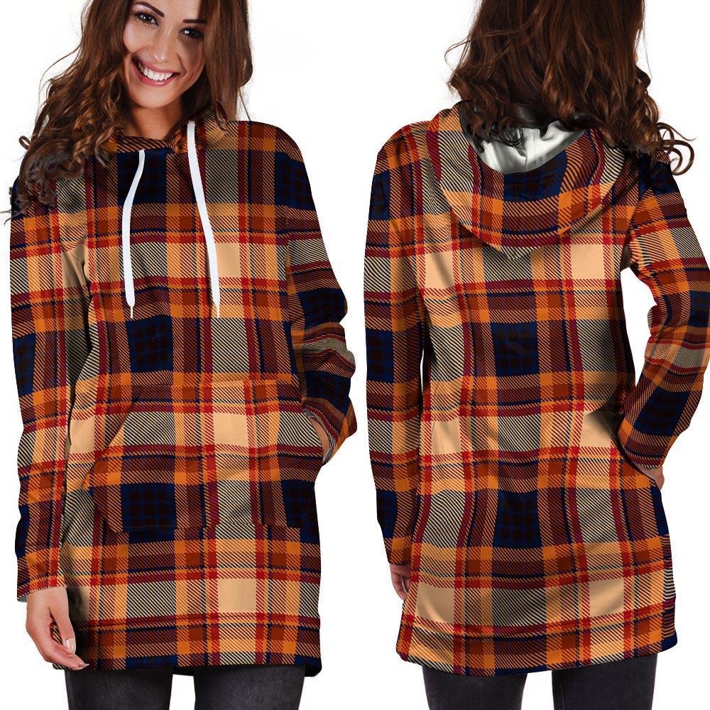 Tartan Brown Plaid Hoodie Dress-grizzshop