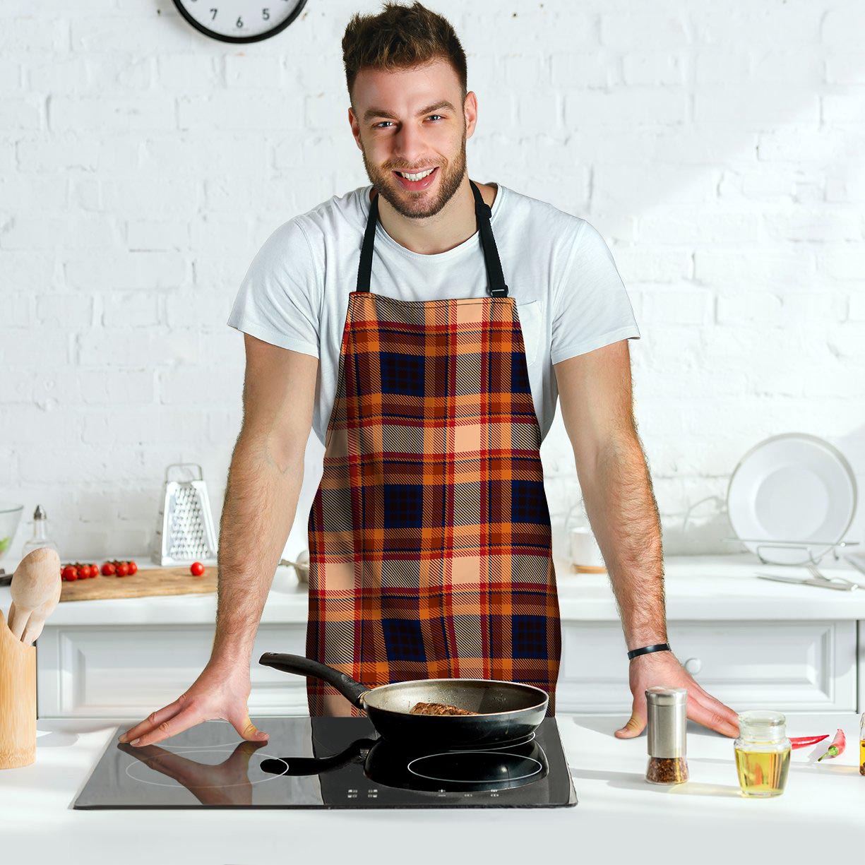 Tartan Brown Plaid Men's Apron-grizzshop