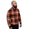 Tartan Brown Plaid Men's Bomber Jacket-grizzshop