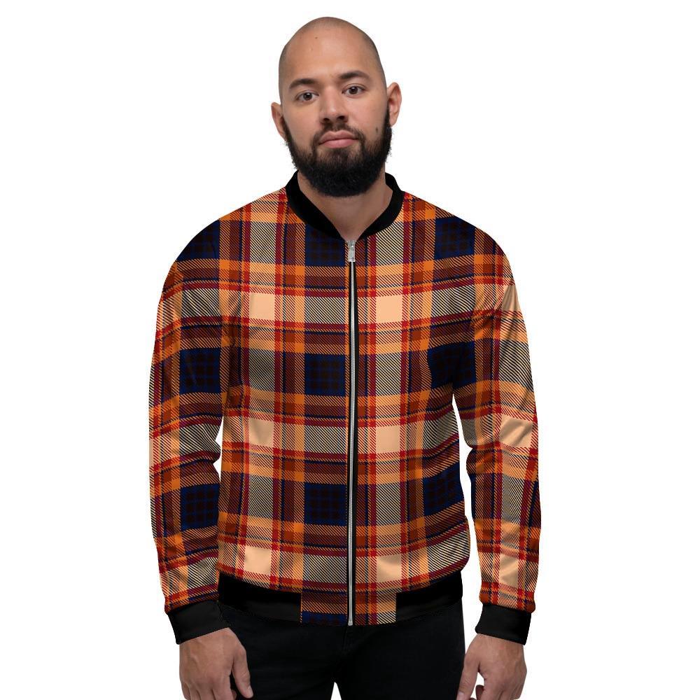 Tartan Brown Plaid Men's Bomber Jacket-grizzshop