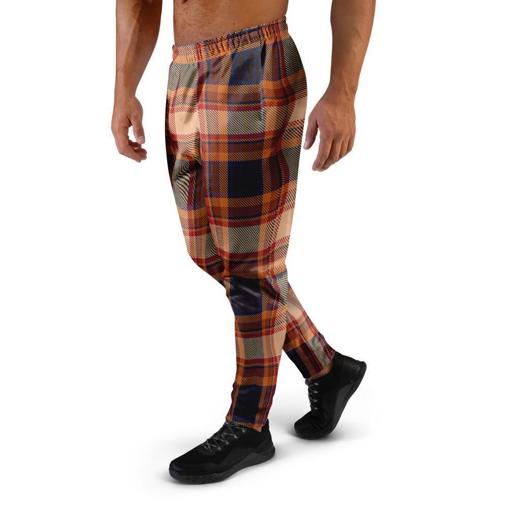 Tartan Brown Plaid Men's Joggers-grizzshop