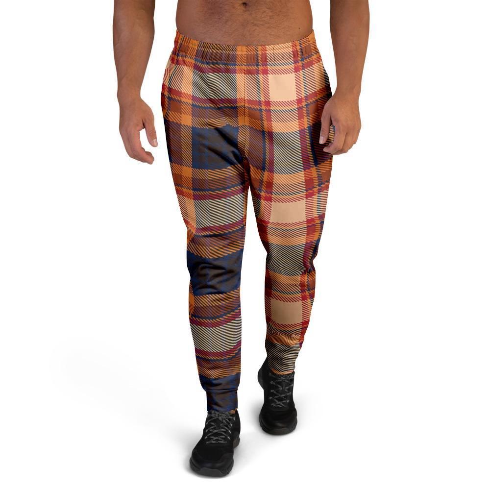 Tartan Brown Plaid Men's Joggers-grizzshop