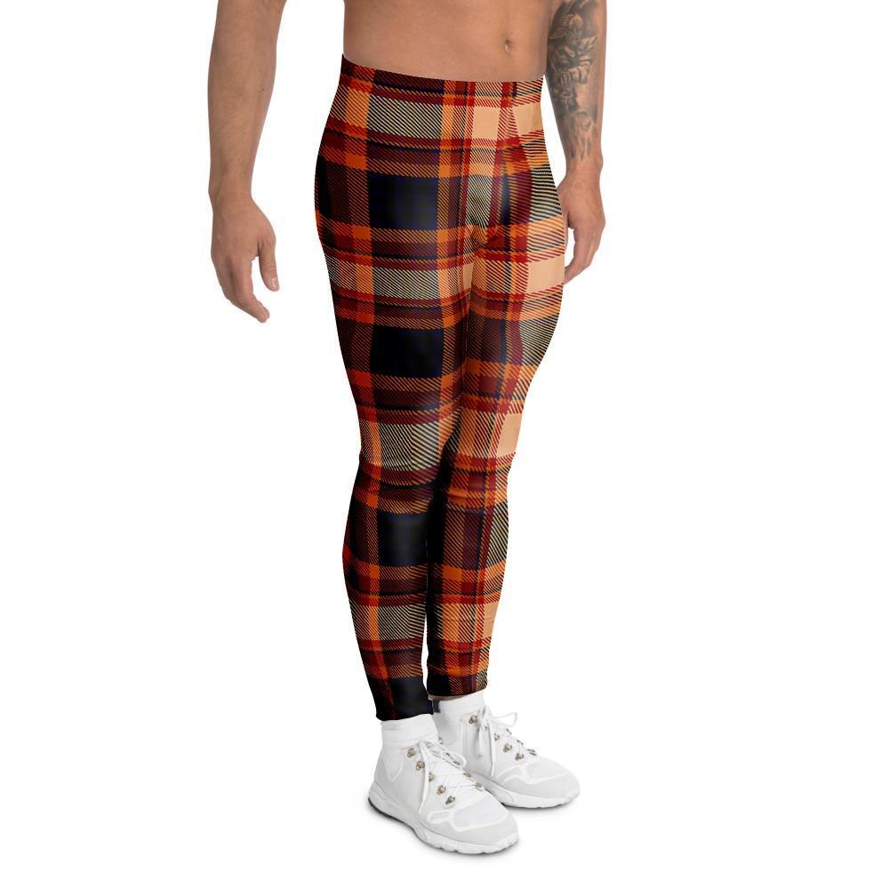 Tartan Brown Plaid Men's Leggings-grizzshop