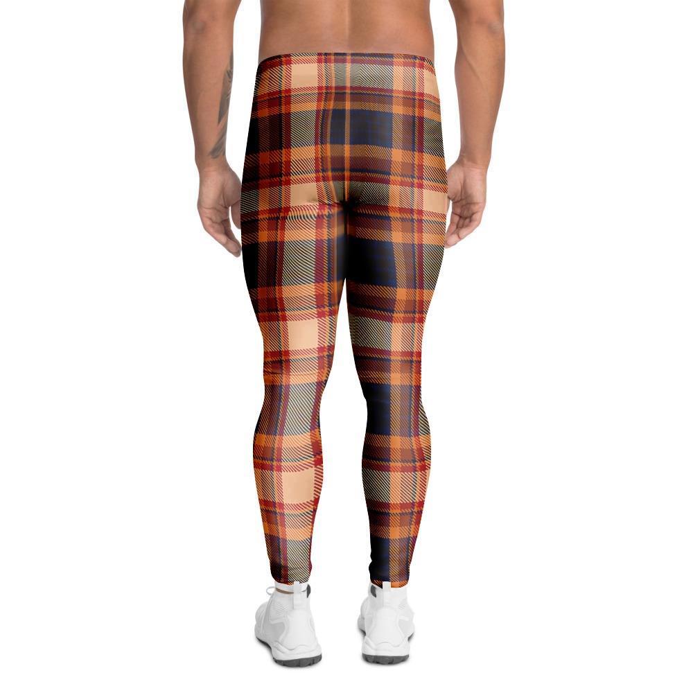 Tartan Brown Plaid Men's Leggings-grizzshop