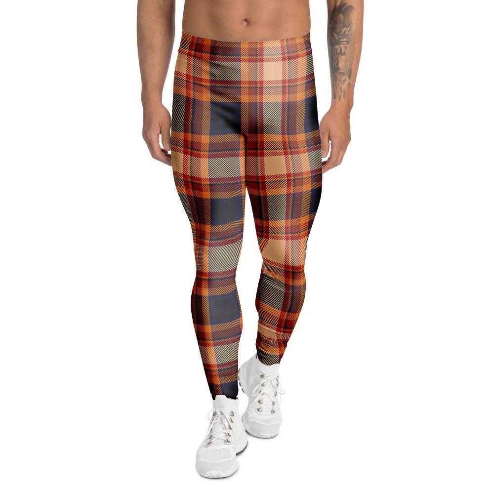 Tartan Brown Plaid Men's Leggings-grizzshop