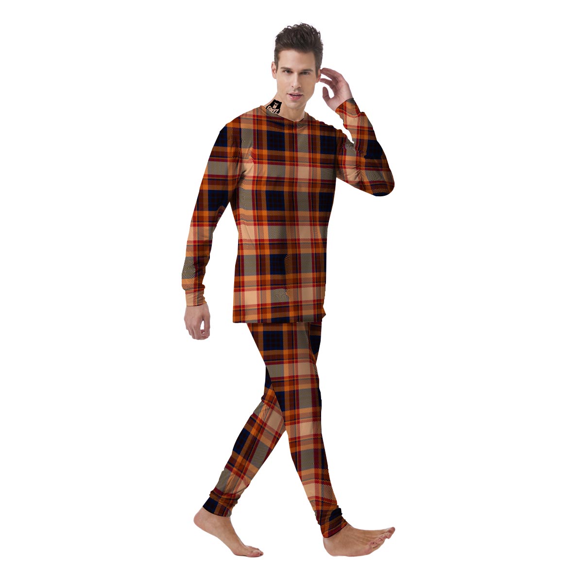 Tartan Brown Plaid Men's Pajamas-grizzshop