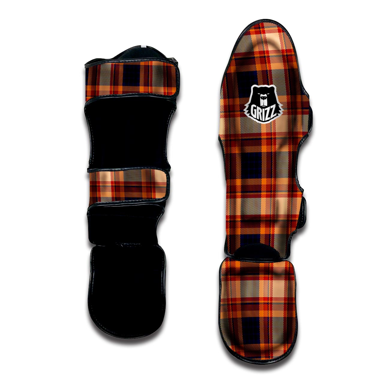 Tartan Brown Plaid Muay Thai Shin Guard-grizzshop