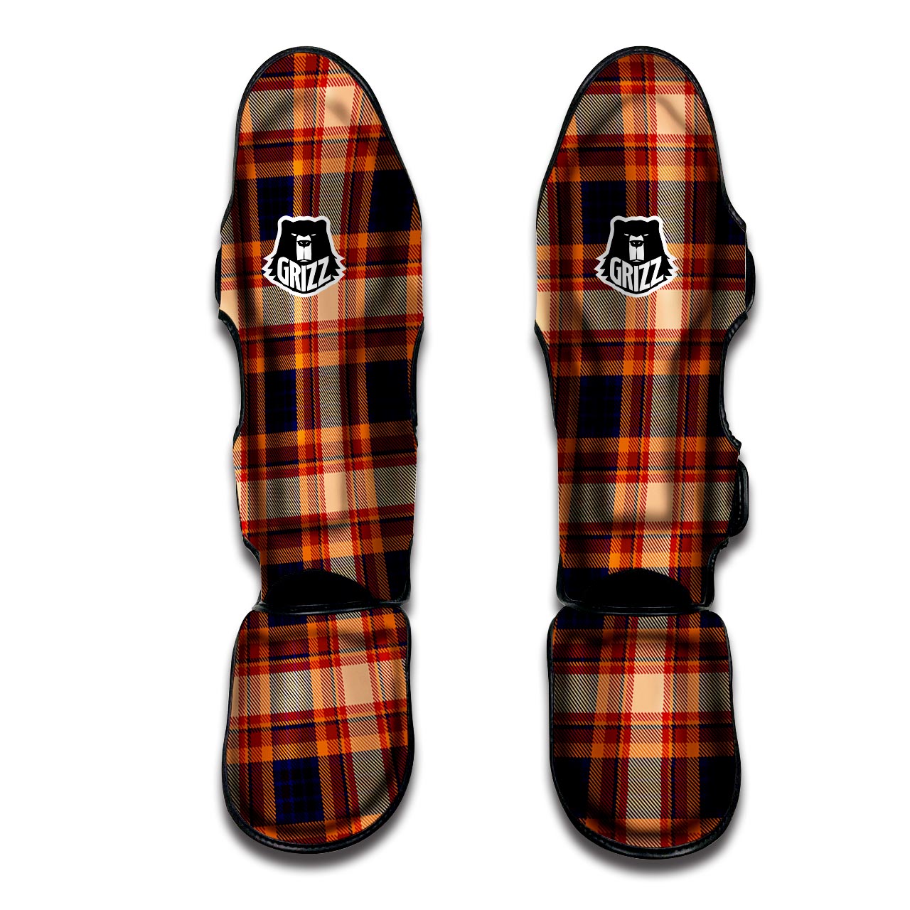 Tartan Brown Plaid Muay Thai Shin Guard-grizzshop