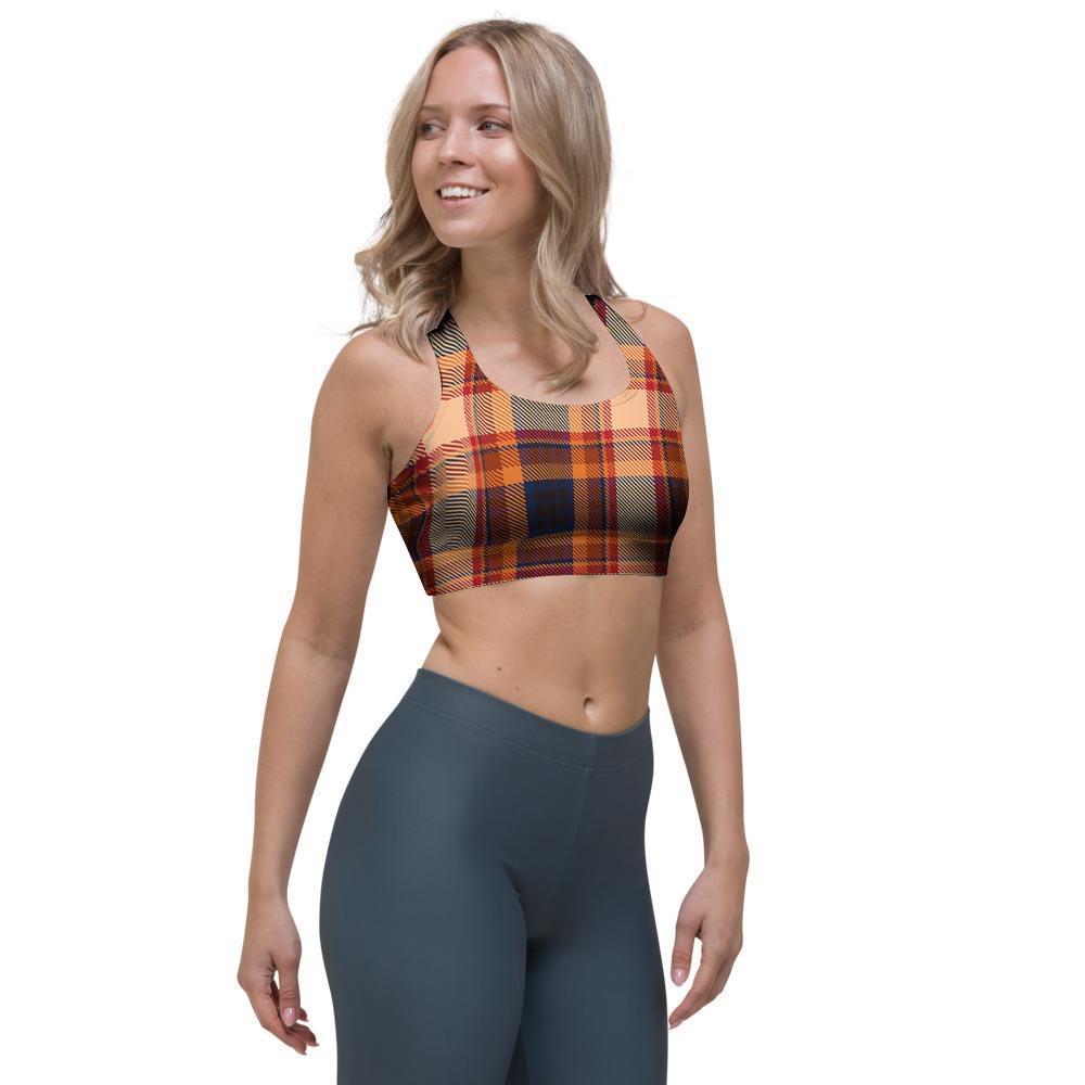 Tartan Brown Plaid Sports Bra-grizzshop