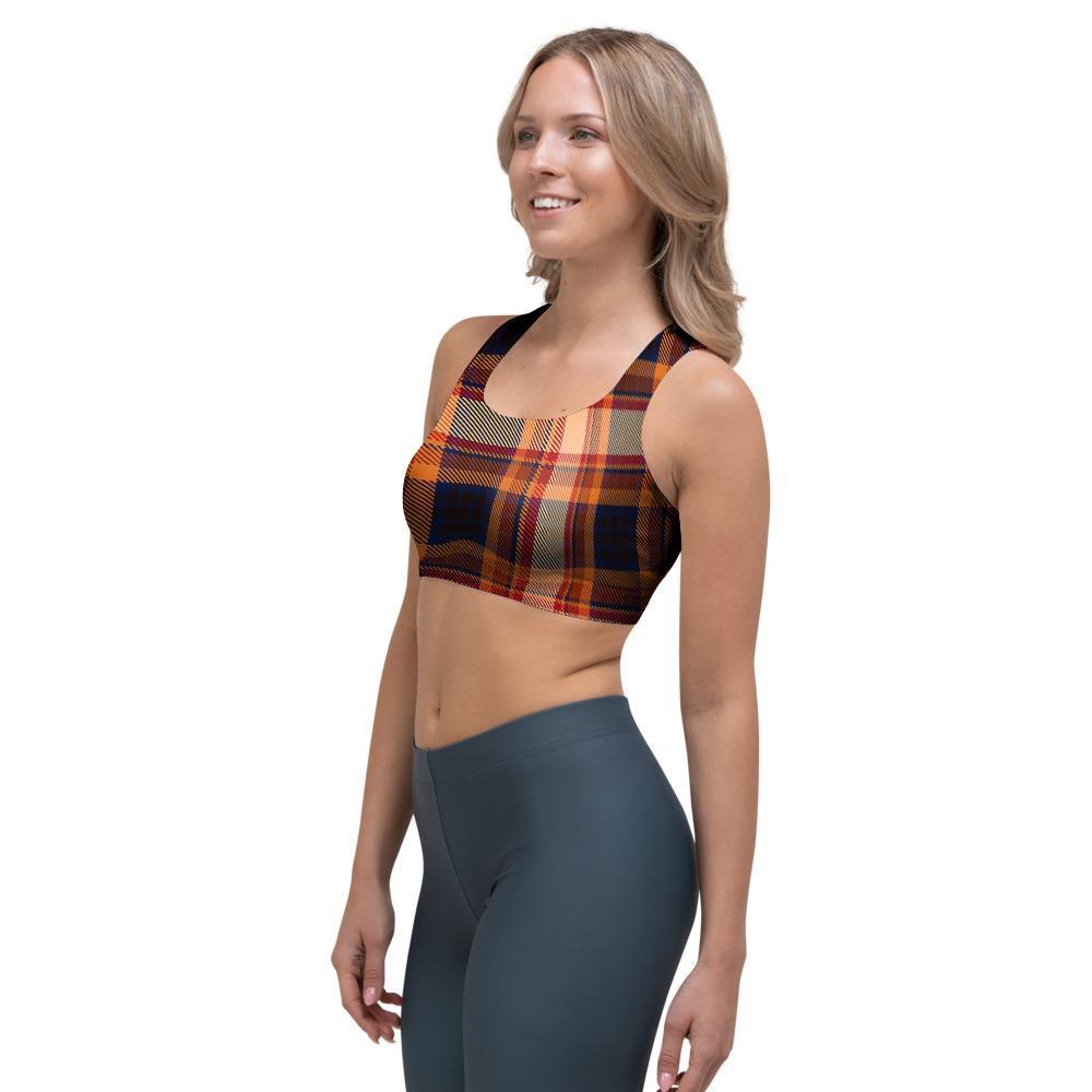 Tartan Brown Plaid Sports Bra-grizzshop