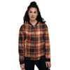 Tartan Brown Plaid Women's Bomber Jacket-grizzshop