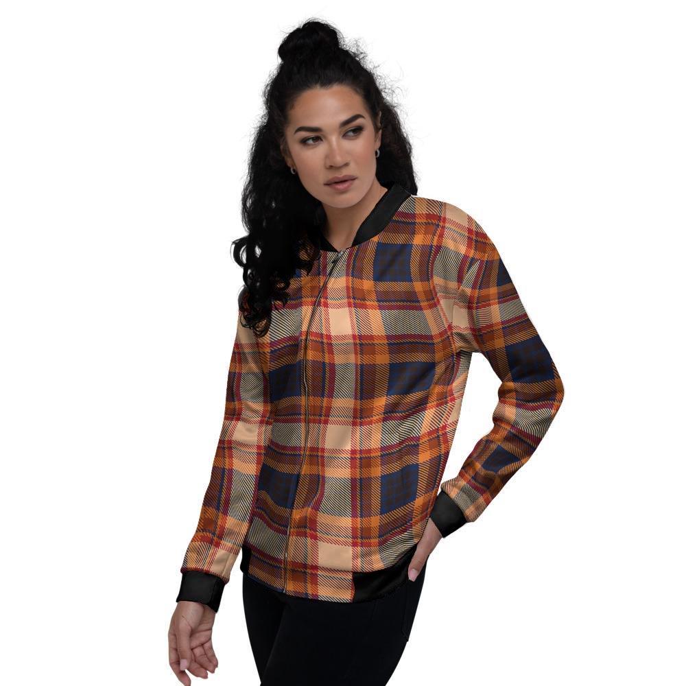 Tartan Brown Plaid Women's Bomber Jacket-grizzshop