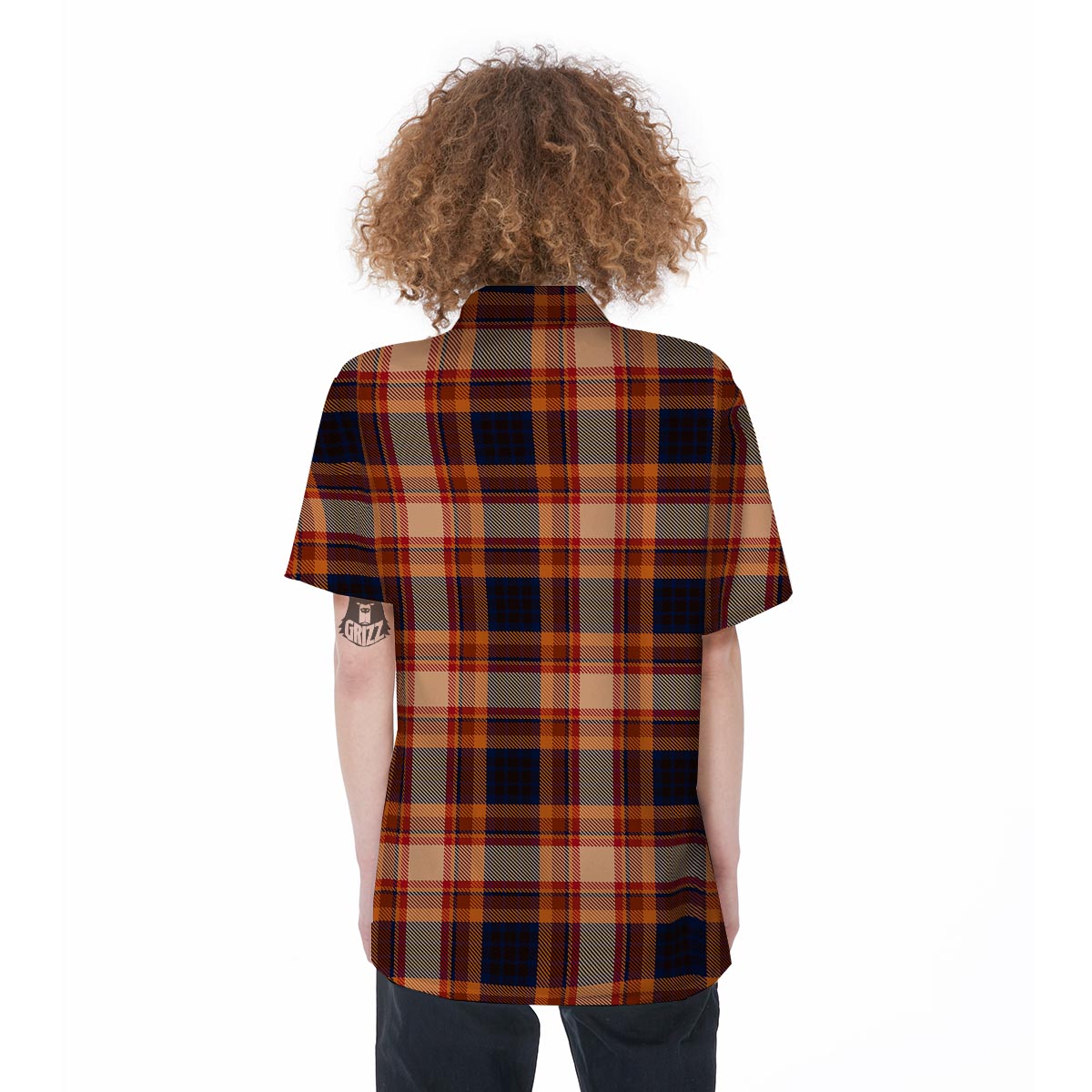 Tartan Brown Plaid Women's Short Sleeve Shirts-grizzshop