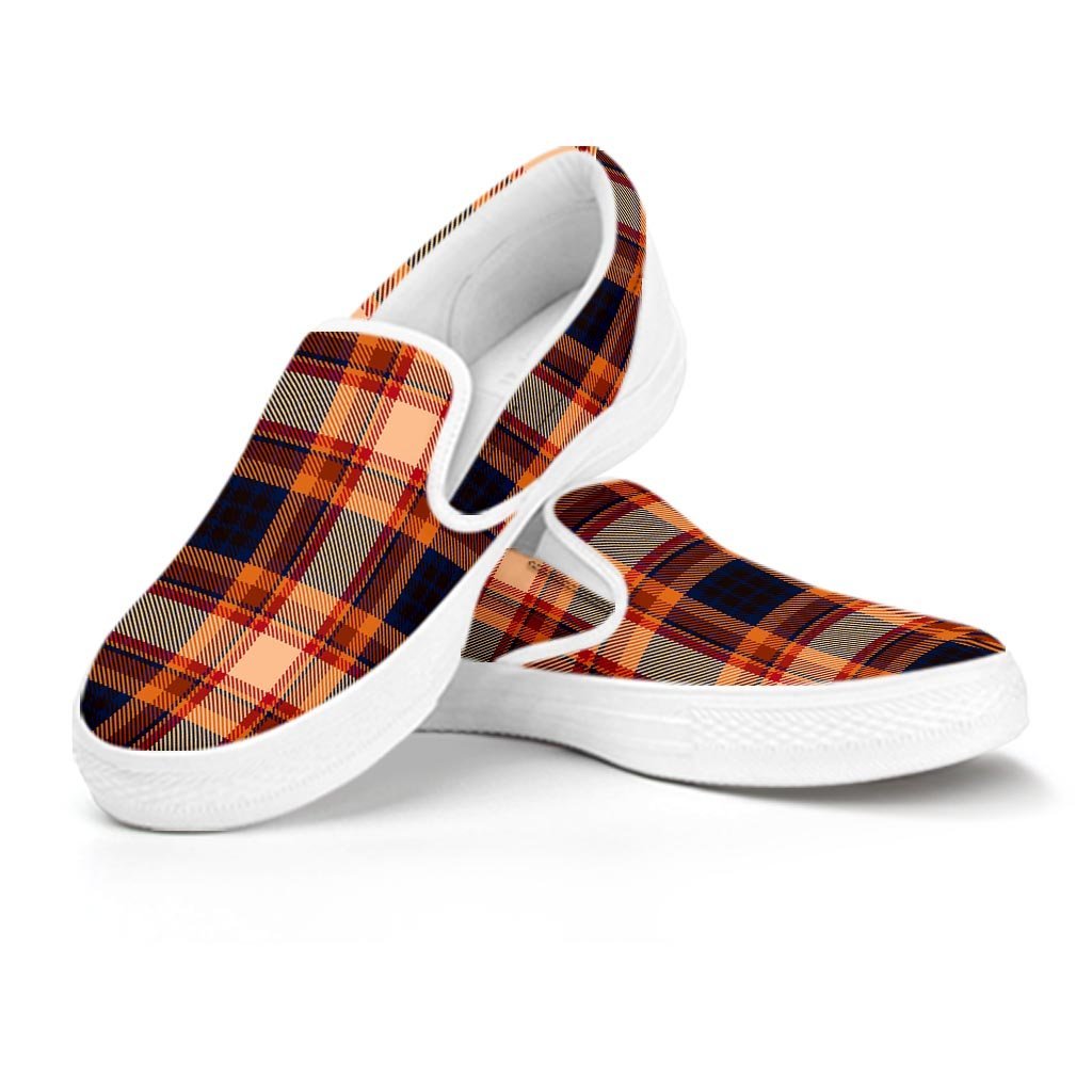 Tartan Brown Plaid Women's Slip On Sneakers-grizzshop