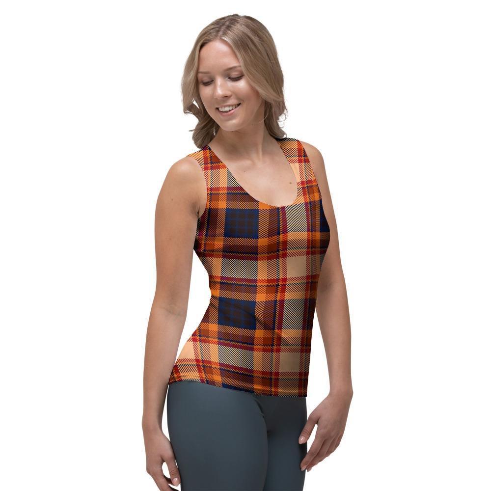 Tartan Brown Plaid Women's Tank Top-grizzshop