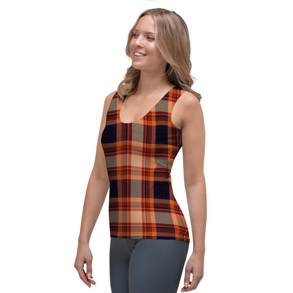 Tartan Brown Plaid Women's Tank Top-grizzshop