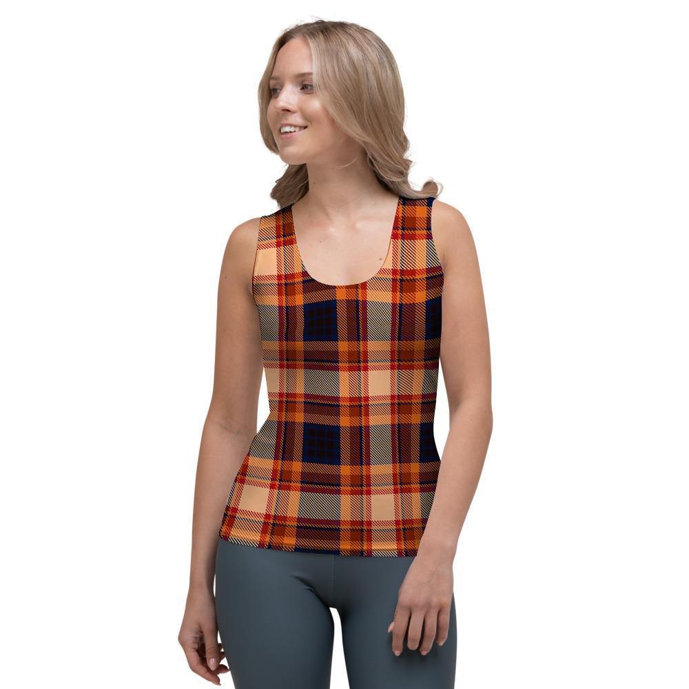 Tartan Brown Plaid Women's Tank Top-grizzshop
