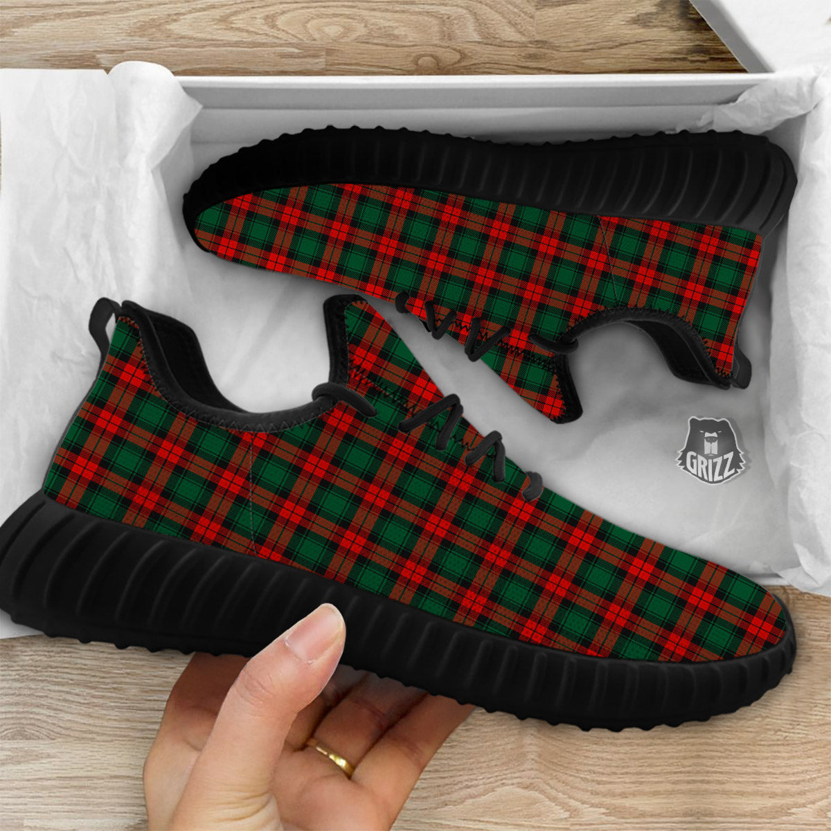 Tartan Christmas Print Pattern Black Walking Shoes-grizzshop