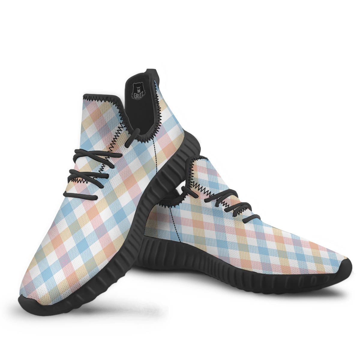 Tartan Colorful Print Pattern Black Walking Shoes-grizzshop
