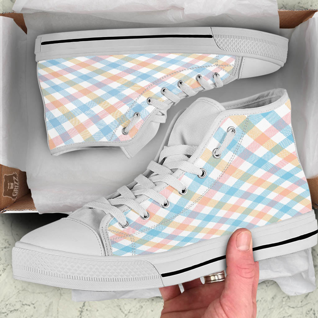 Tartan Colorful Print Pattern White High Top Shoes-grizzshop
