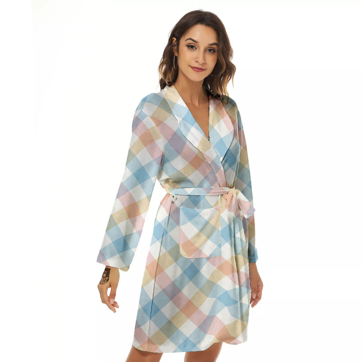 Tartan Colorful Print Pattern Women's Robe-grizzshop