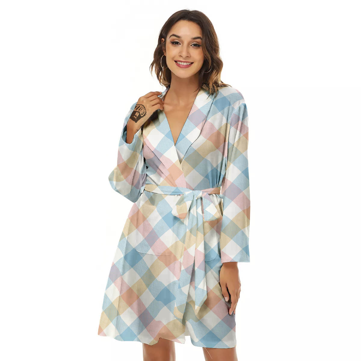 Tartan Colorful Print Pattern Women's Robe-grizzshop