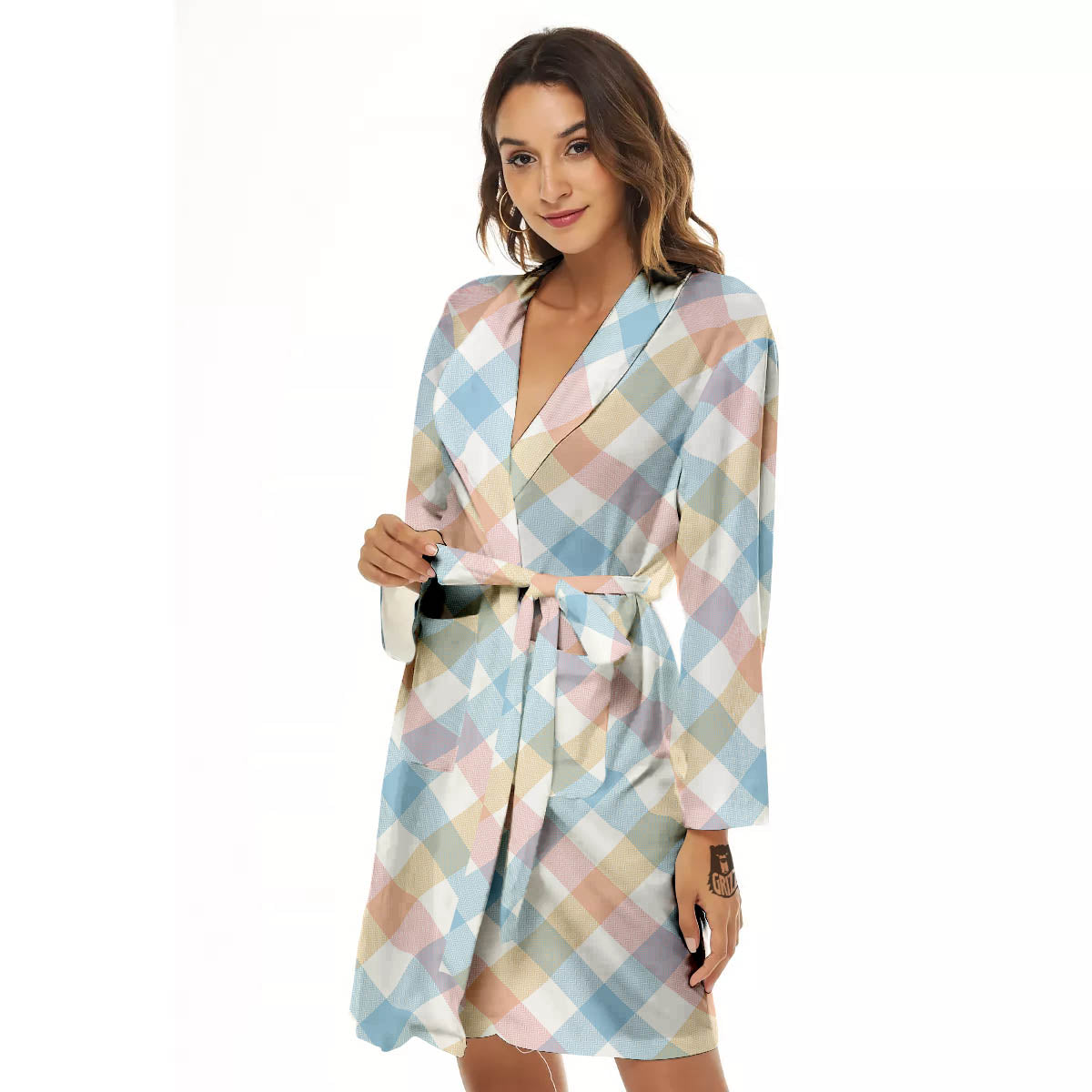 Tartan Colorful Print Pattern Women's Robe-grizzshop