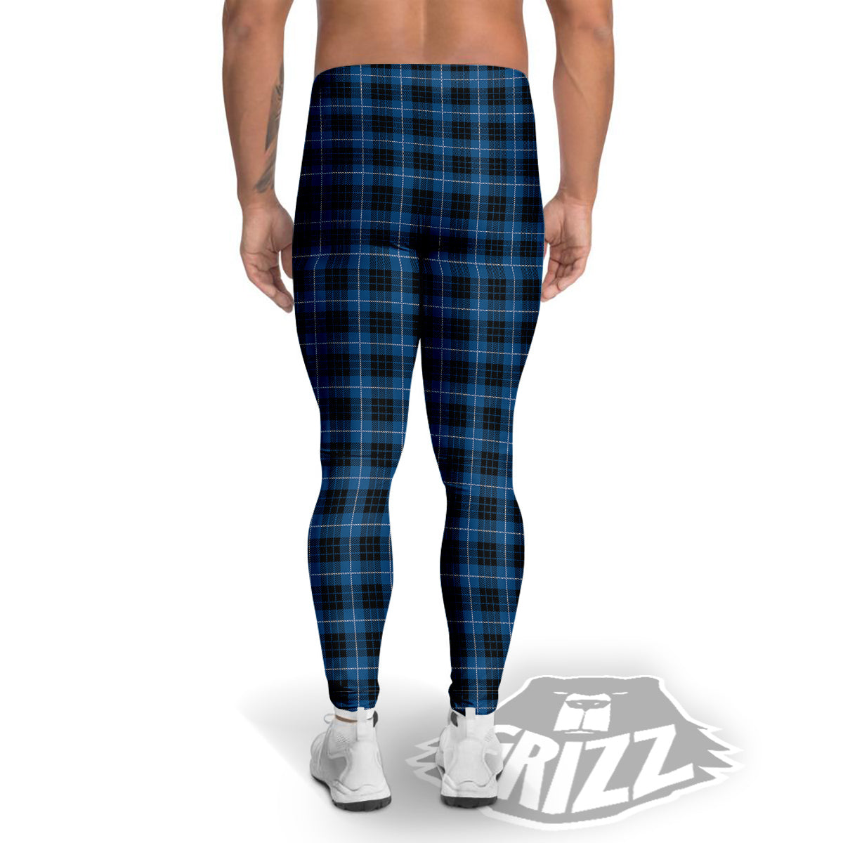 Tartan Dark Blue Print Pattern Men's Leggings-grizzshop