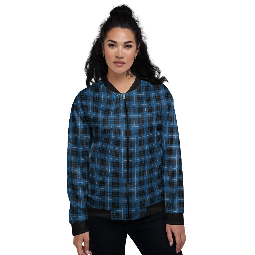 Tartan Dark Blue Print Pattern Women's Bomber Jacket-grizzshop