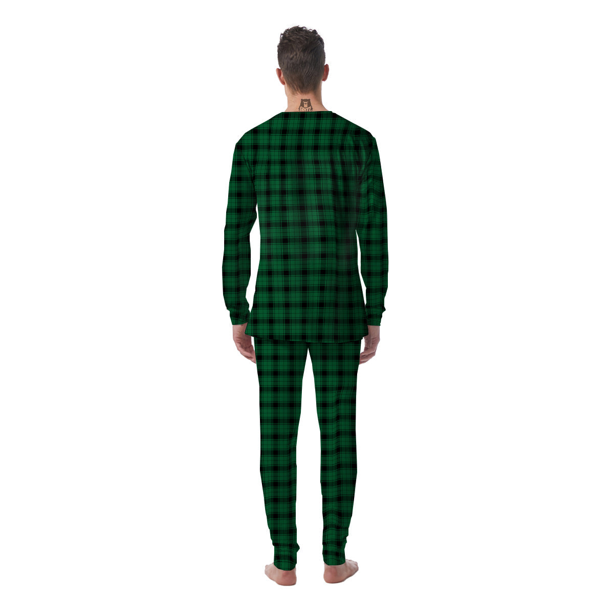 Tartan Green And Black Print Pattern Men's Pajamas-grizzshop