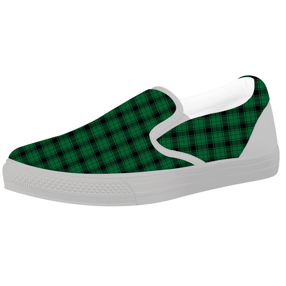 Tartan Green And Black Print Pattern White Slip On Shoes-grizzshop