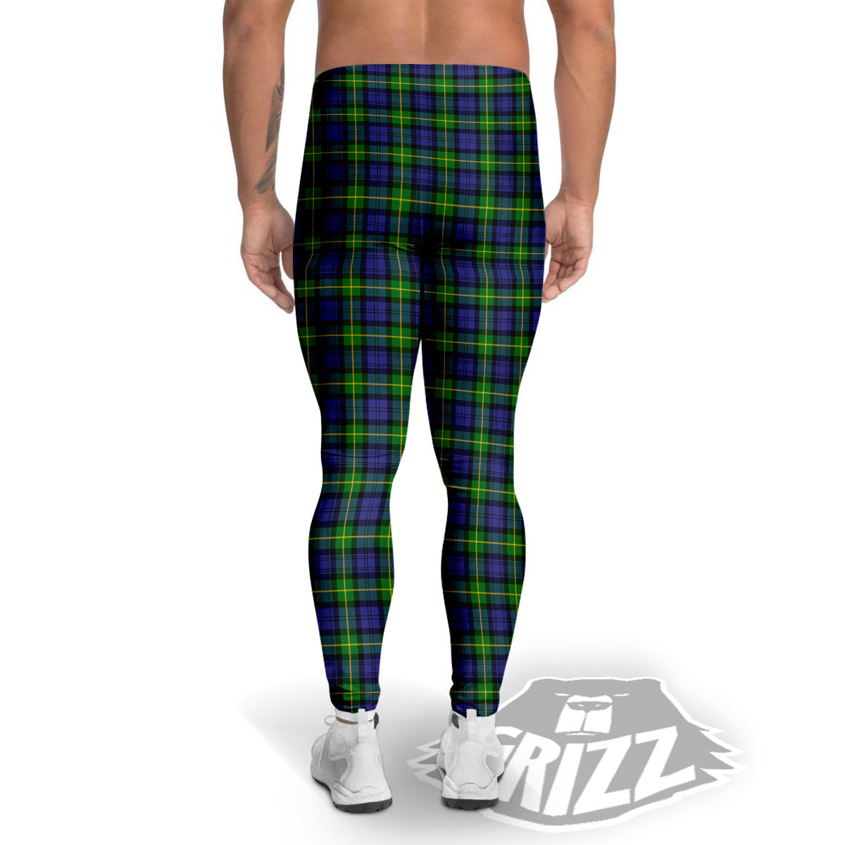 Tartan Green And Blue Print Pattern Men's Leggings-grizzshop