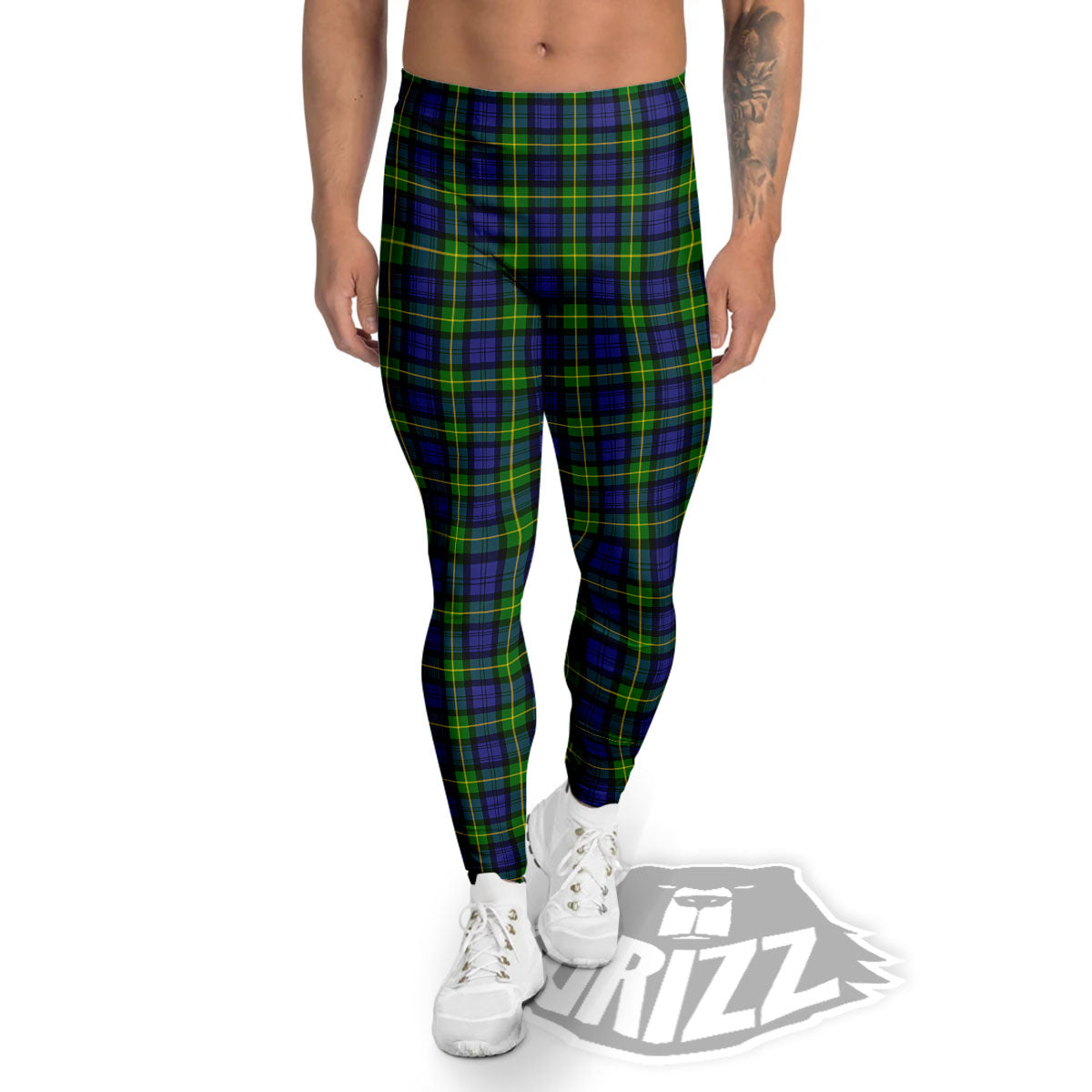 Tartan Green And Blue Print Pattern Men's Leggings-grizzshop