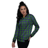 Tartan Green And Blue Print Pattern Women's Bomber Jacket-grizzshop