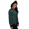 Tartan Green And Blue Print Pattern Women's Bomber Jacket-grizzshop