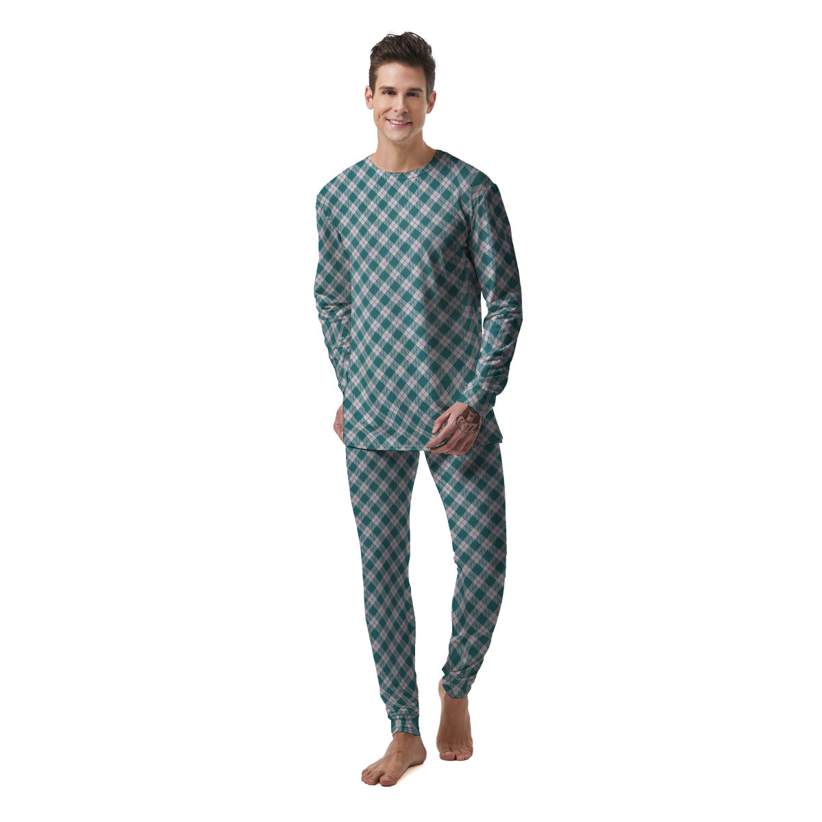 Tartan Green Red And White Print Men's Pajamas-grizzshop