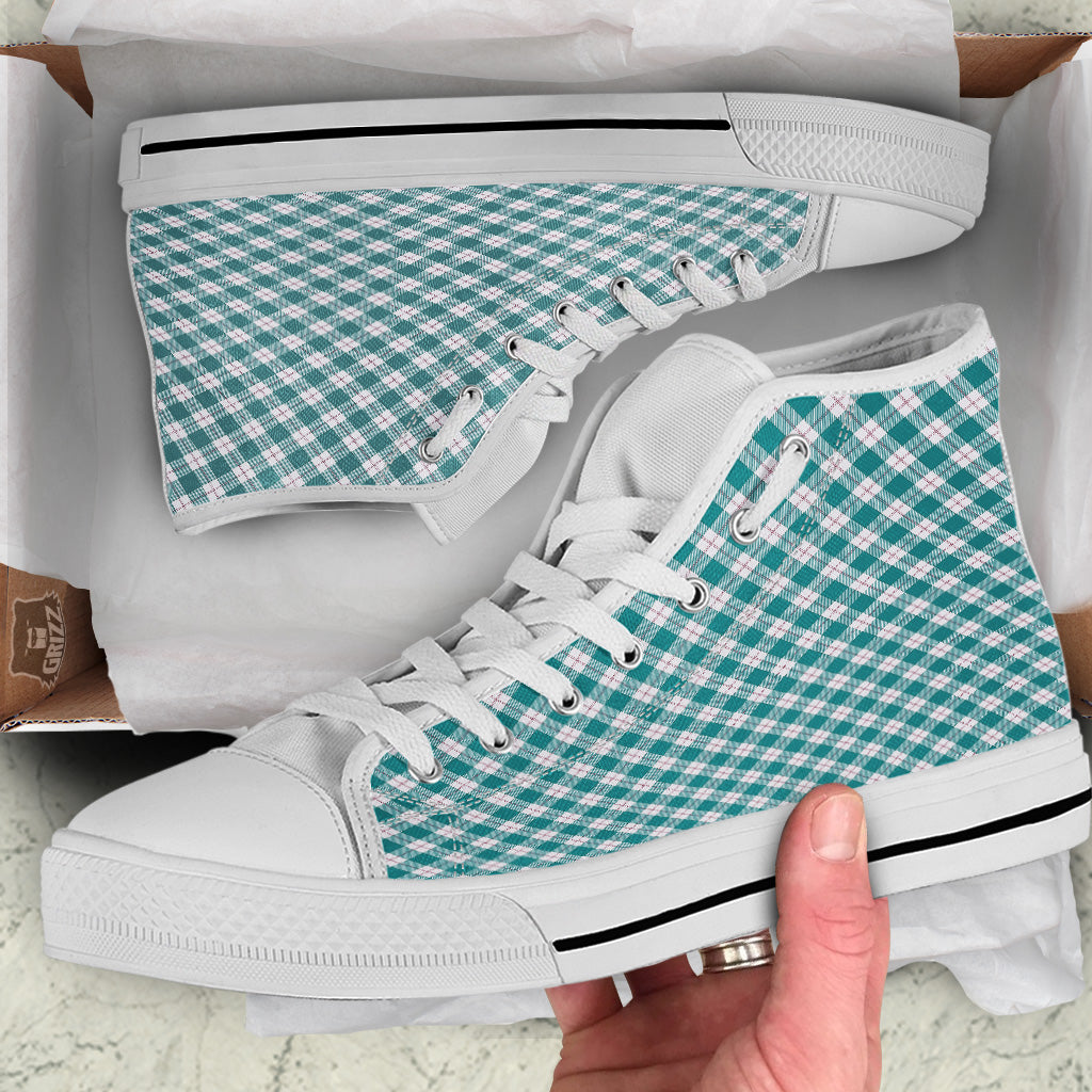 Tartan Green Red And White Print White High Top Shoes-grizzshop