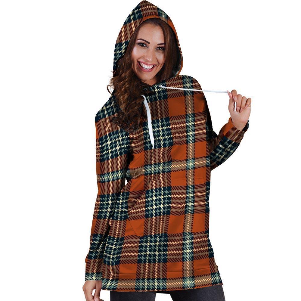 Tartan Orange Plaid Hoodie Dress-grizzshop