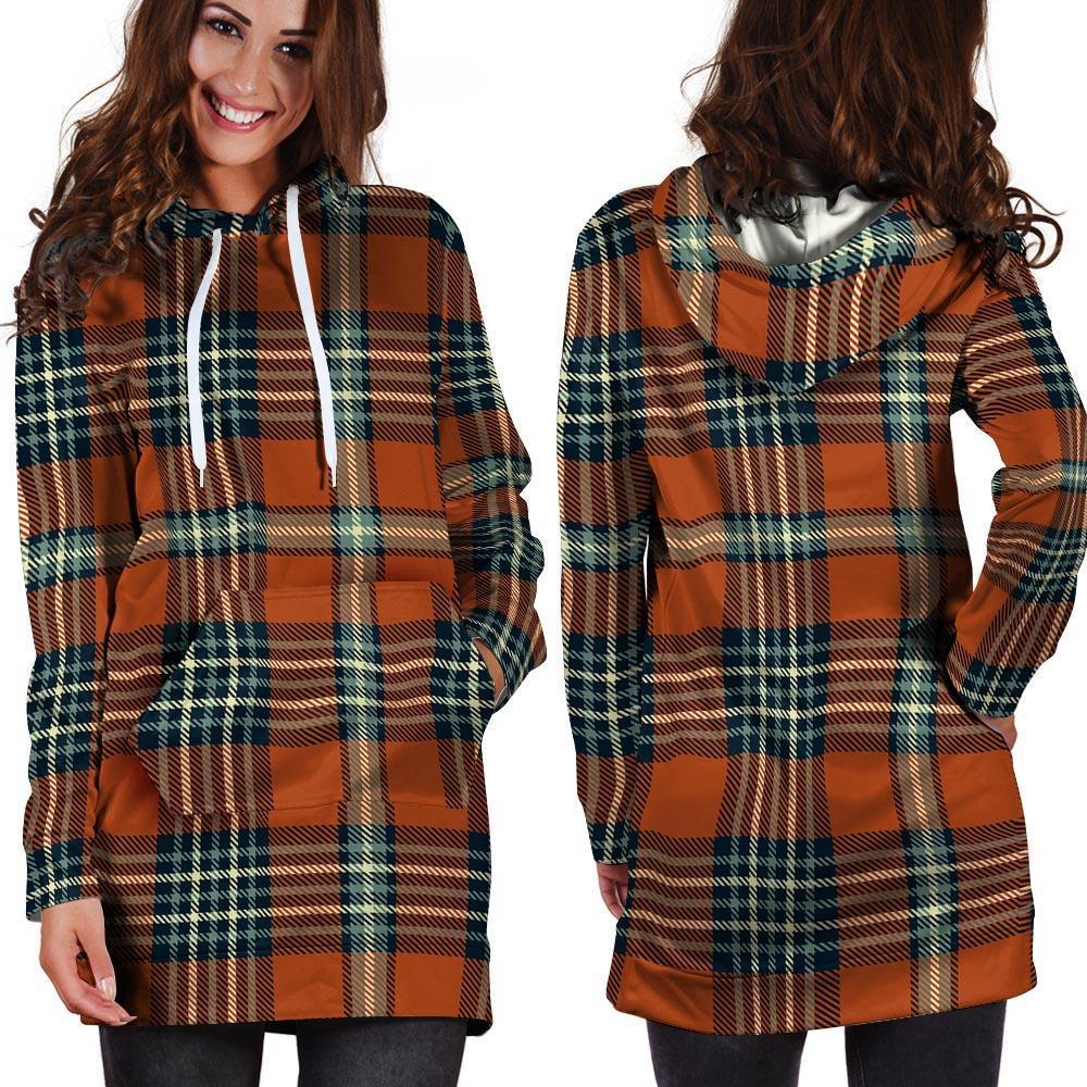 Tartan Orange Plaid Hoodie Dress-grizzshop