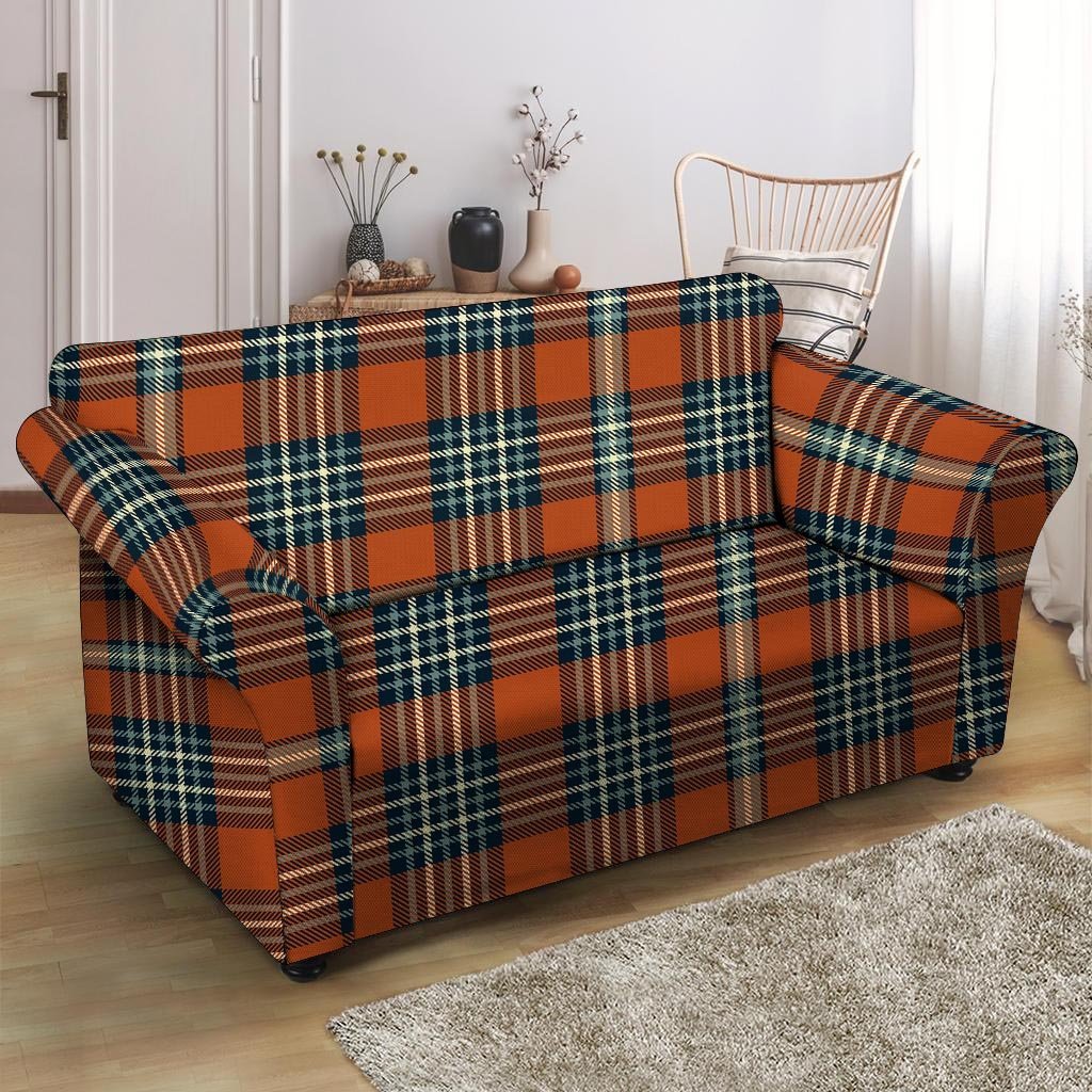 Tartan Orange Plaid Loveseat Cover-grizzshop