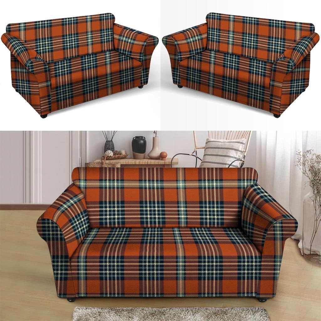 Tartan Orange Plaid Loveseat Cover-grizzshop