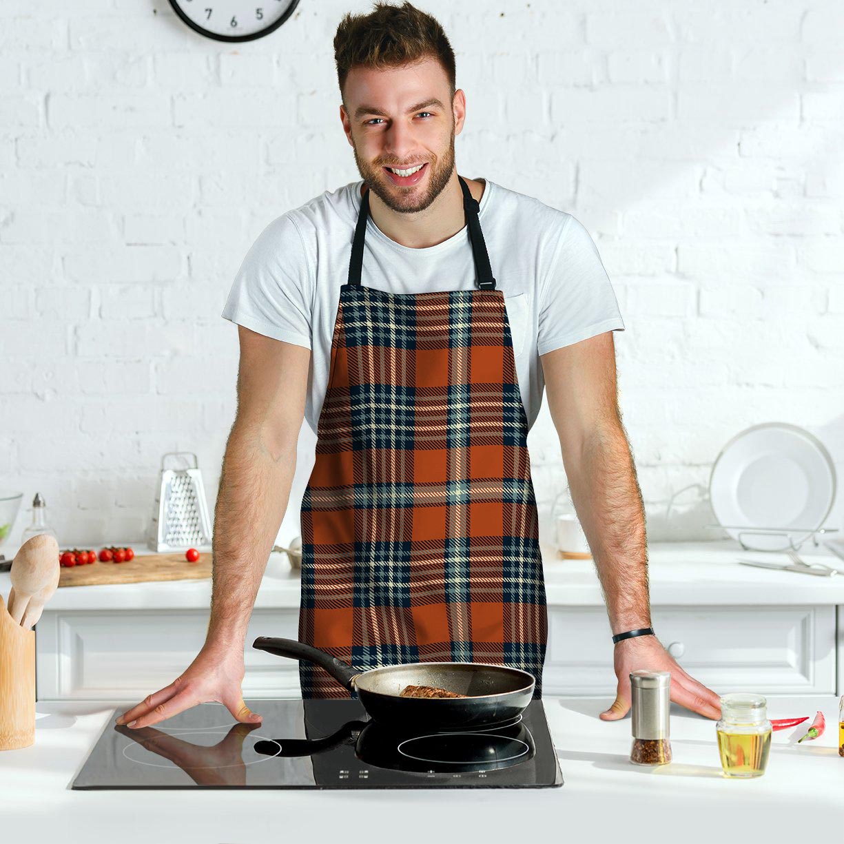 Tartan Orange Plaid Men's Apron-grizzshop