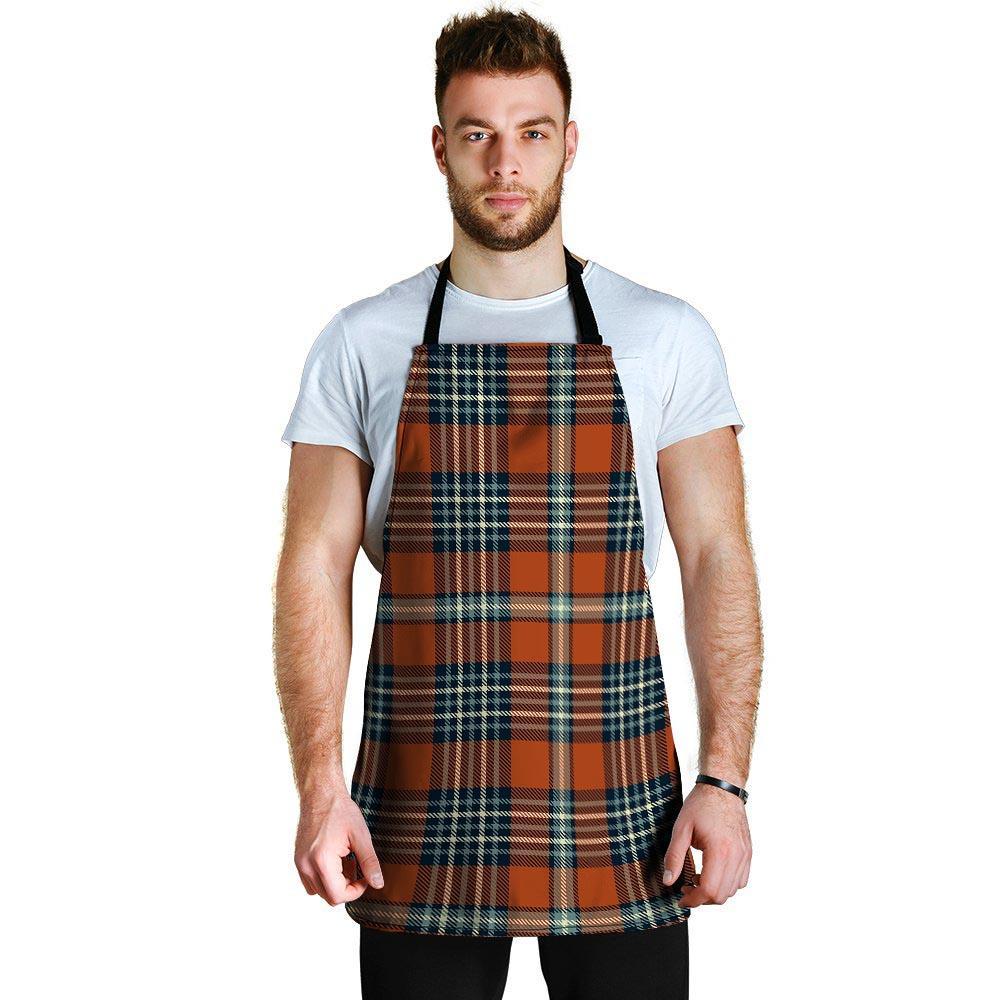 Tartan Orange Plaid Men's Apron-grizzshop