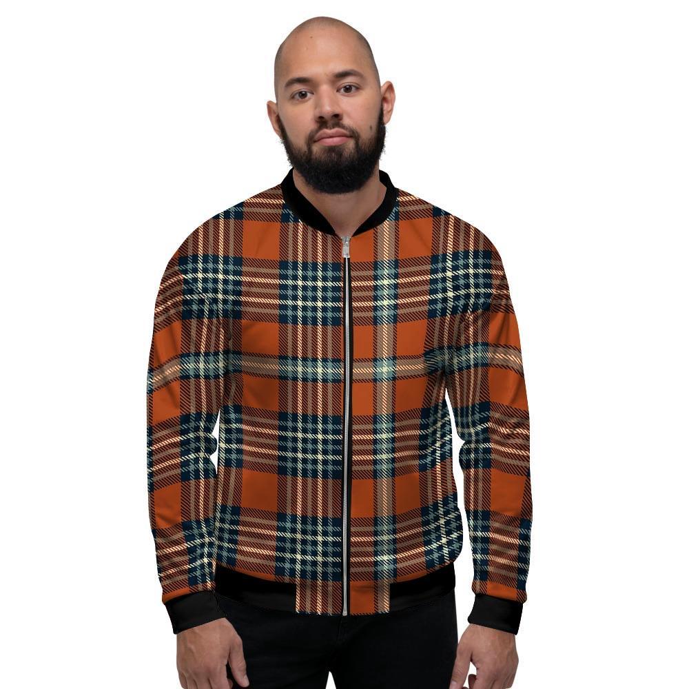 Tartan Orange Plaid Men's Bomber Jacket-grizzshop