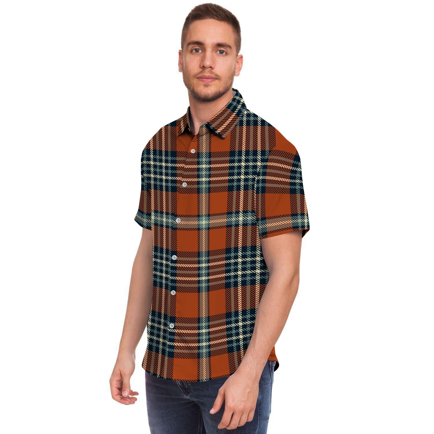Tartan Orange Plaid Men's Short Sleeve Shirt-grizzshop