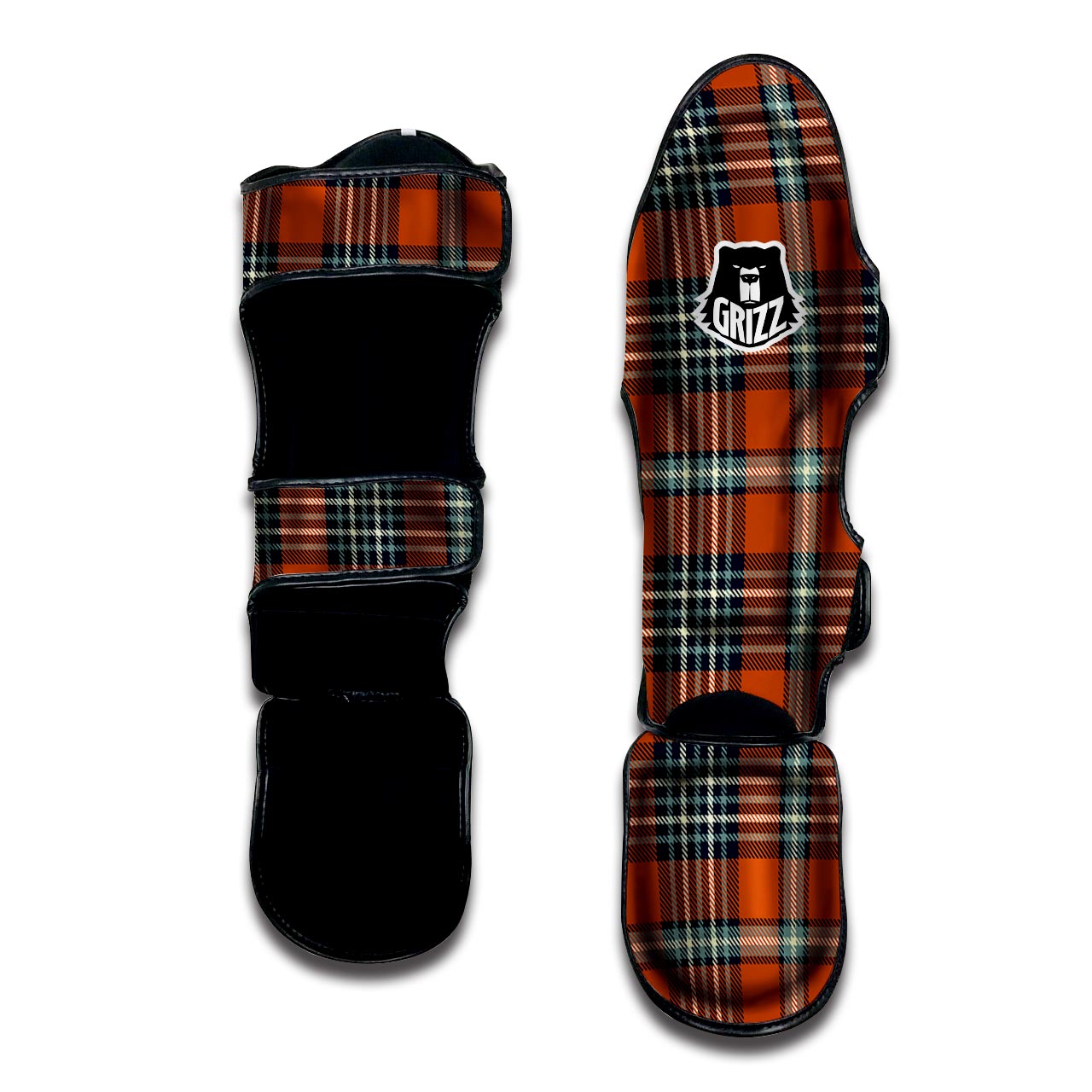 Tartan Orange Plaid Muay Thai Shin Guard-grizzshop